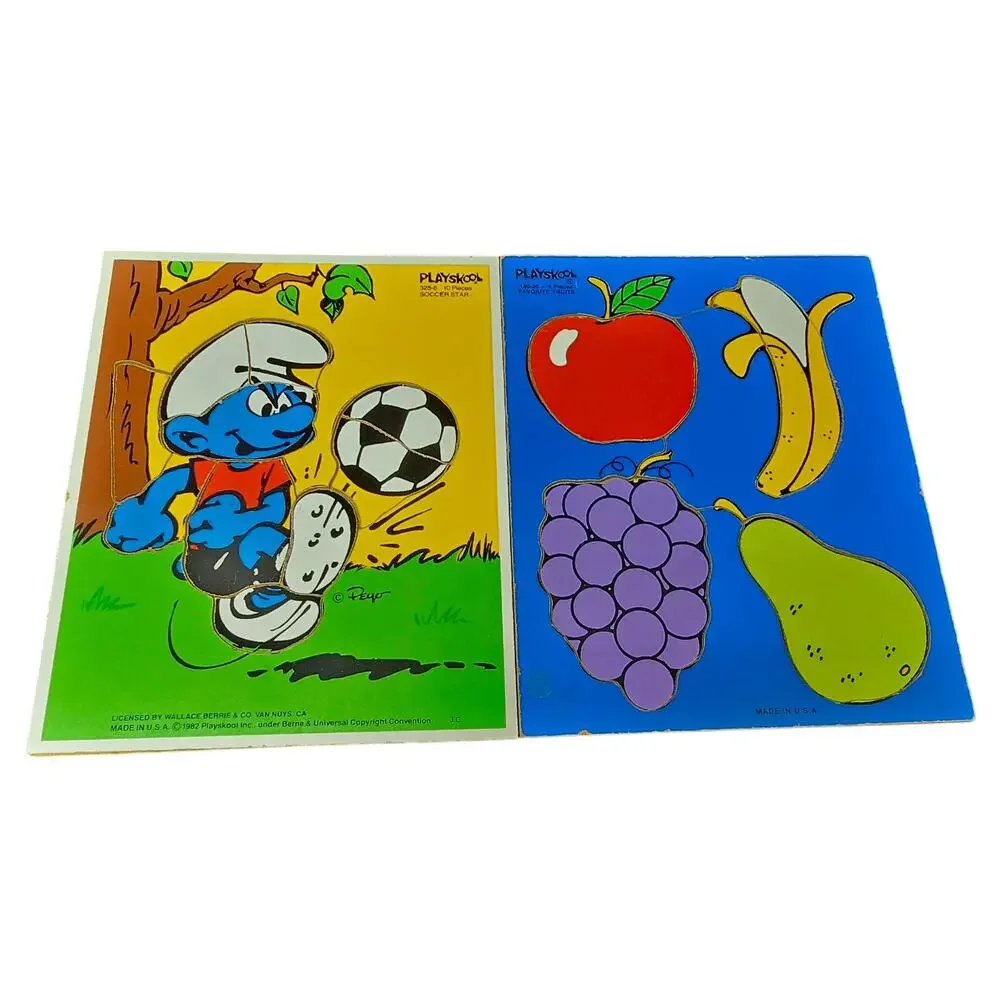 Playskool Soccer Star Smurf & Favorite Fruit Wooden Puzzle Set